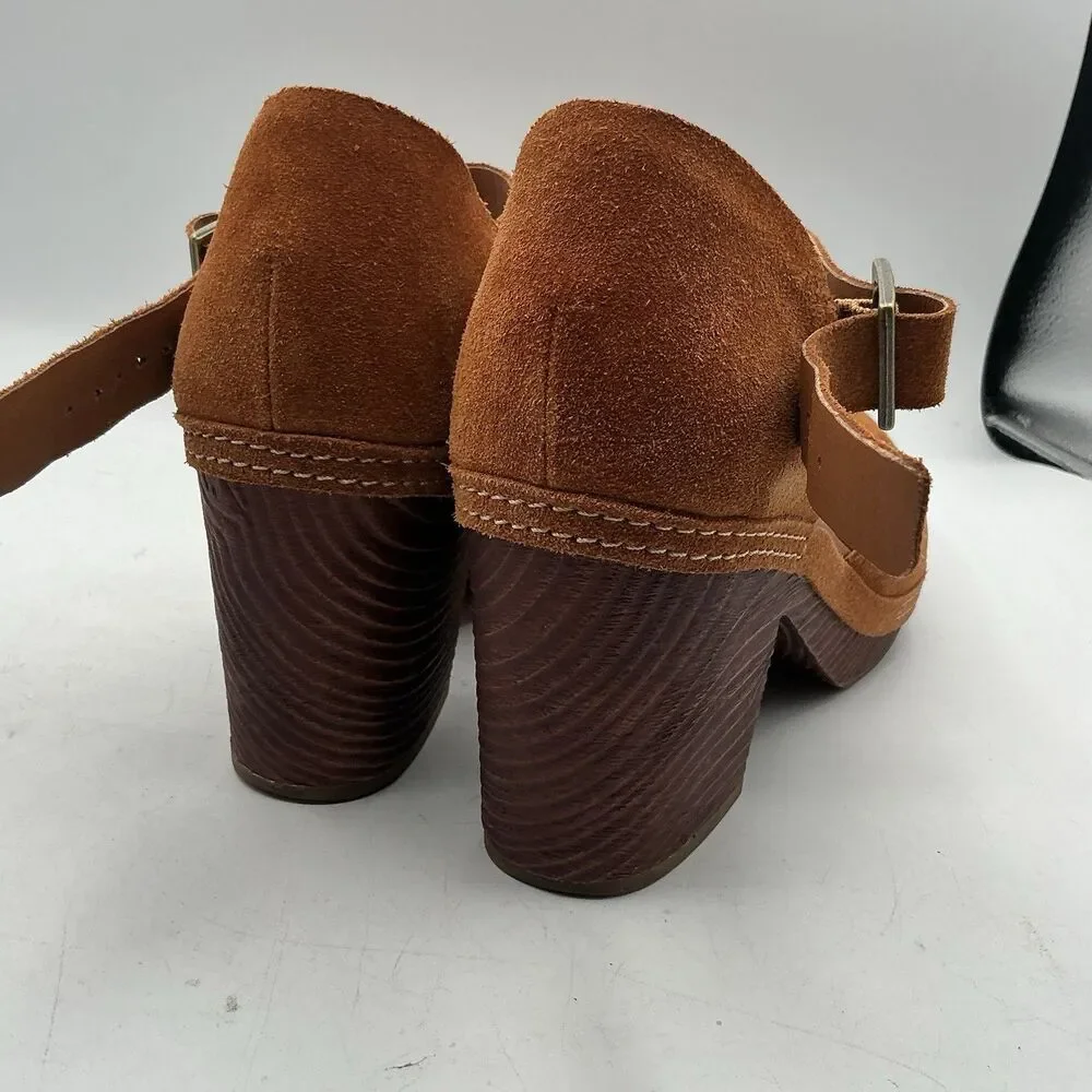 Korks Women’s Size 11 Brown Suede Ankle Strap Platform Block Heel Shoes
